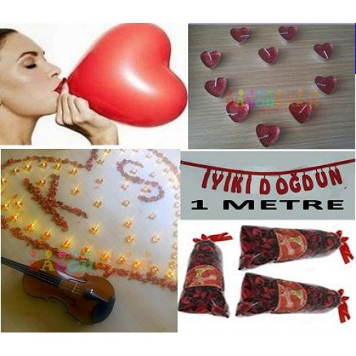 Romantik Yetişkin Doğum Günü Paketi:Yazı+ Balon+ Mum+ Gül Yaprağı - Parti Dolabı