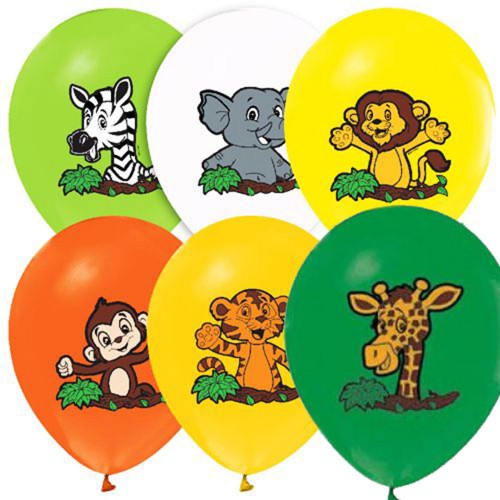12 li Safari Temalı Renkli Balon, Sevimli Hayvanlar Doğum Günü