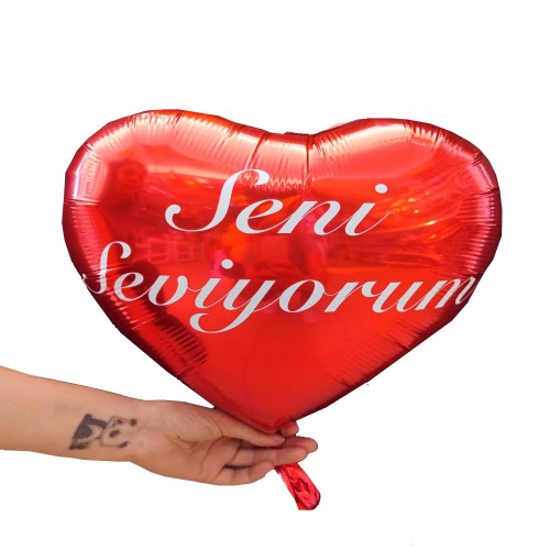 Seni Seviyorum Baskılı Kalpli Balon, Kalp Şeklinde Folyo Balon - Parti Dolabı