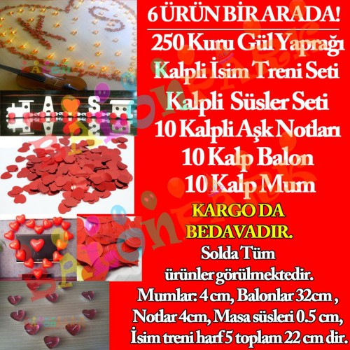 Sevgiliye Romantik Doğum Günü Süsleme Malzemeleri Aşk paketi kalp  ,not, mum vs - Parti Dolabı