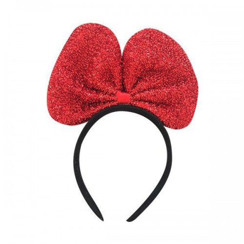 Simli Kırmızı Fiyonklu Minnie Mouse Taç, Doğum Günü Parti Tacı - Parti Dolabı