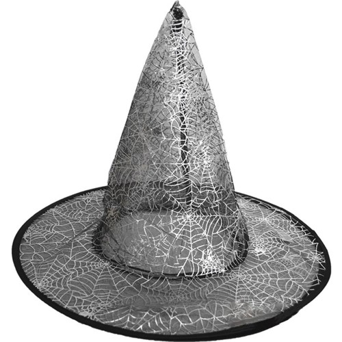 Örümcek Ağ Desenli Siyah Gümüş Cadı Şapkası, Kostüm Partisi