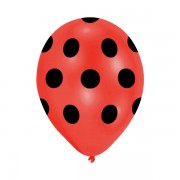 12 Adet Uğur Böcekli Balon Siyah Kırmızı Puantiyeli Balon