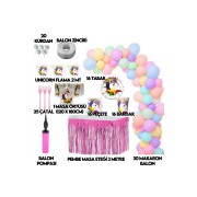 Unicorn 16 Kişilik Lüks Doğum Günü Parti Balon Zinciri Seti Paket